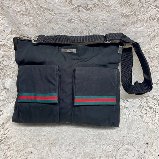 Vintage Gucci Italy Black Denim-Canvas Shoulder Bag