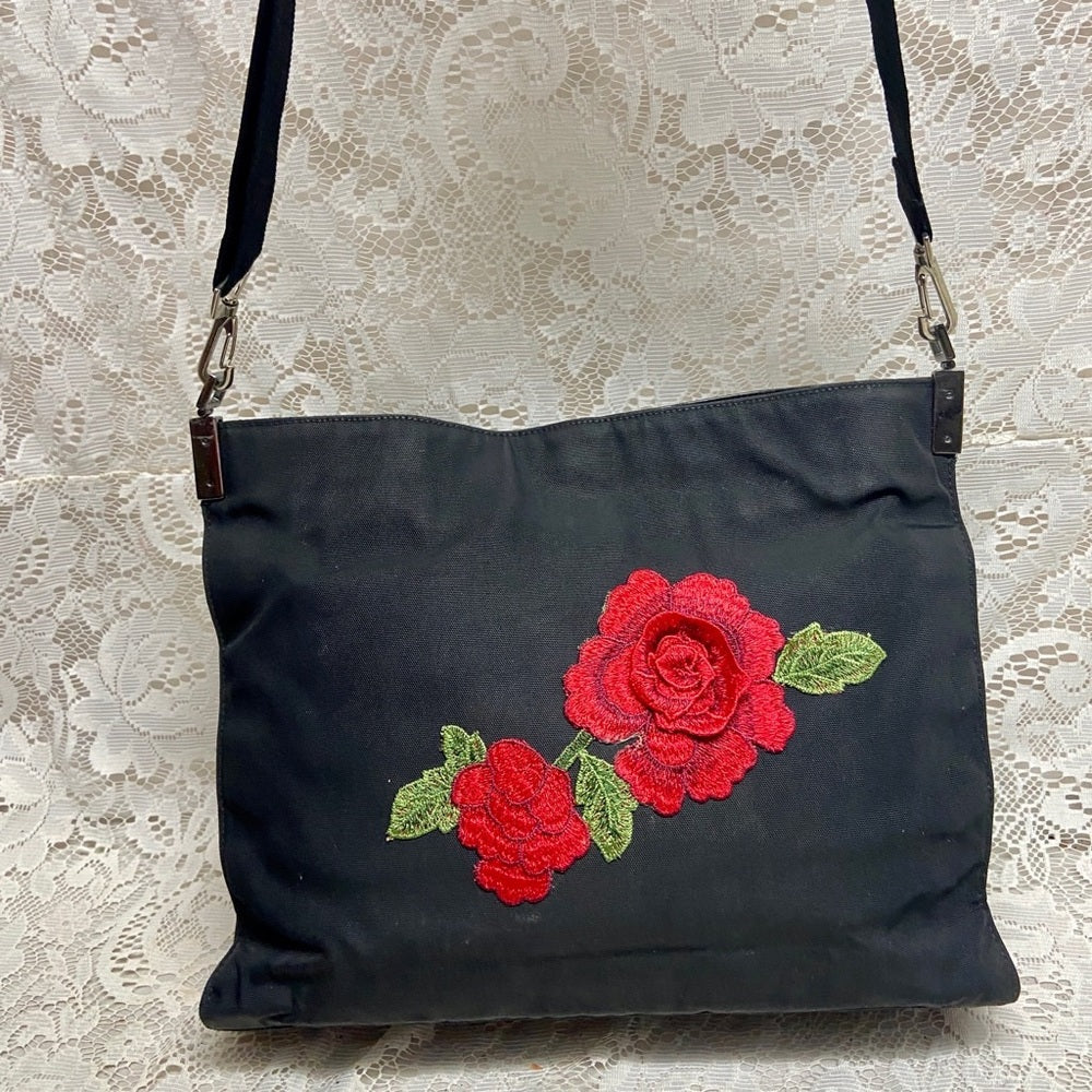 Vintage Gucci Italy Black Denim-Canvas Shoulder Bag