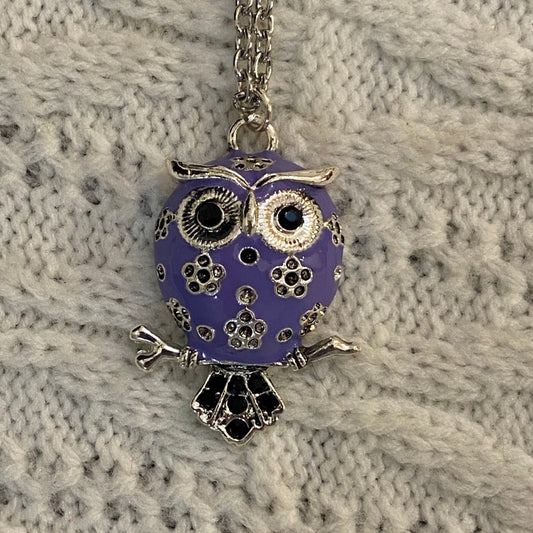 Enamal Purple Owl Silver Toned Necklace