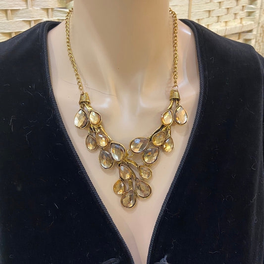 Yellow Faux Gemstone Gold Tone  Necklace