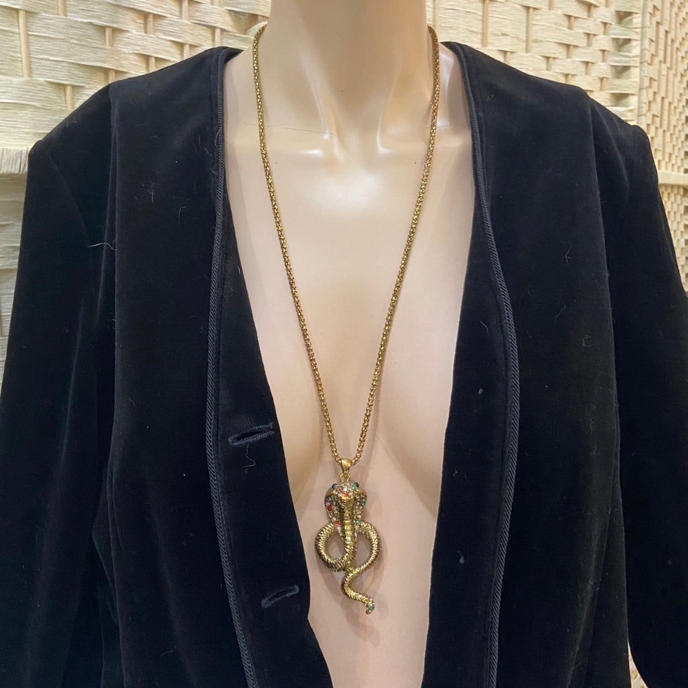 Vintage Snake Gold Toned Pendant with Rhinestones Necklace
