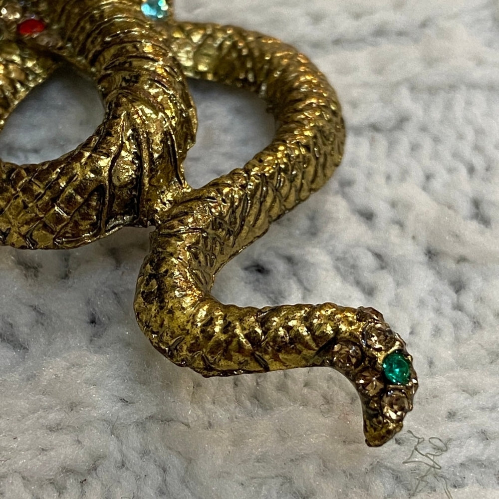 Vintage Snake Gold Toned Pendant with Rhinestones Necklace