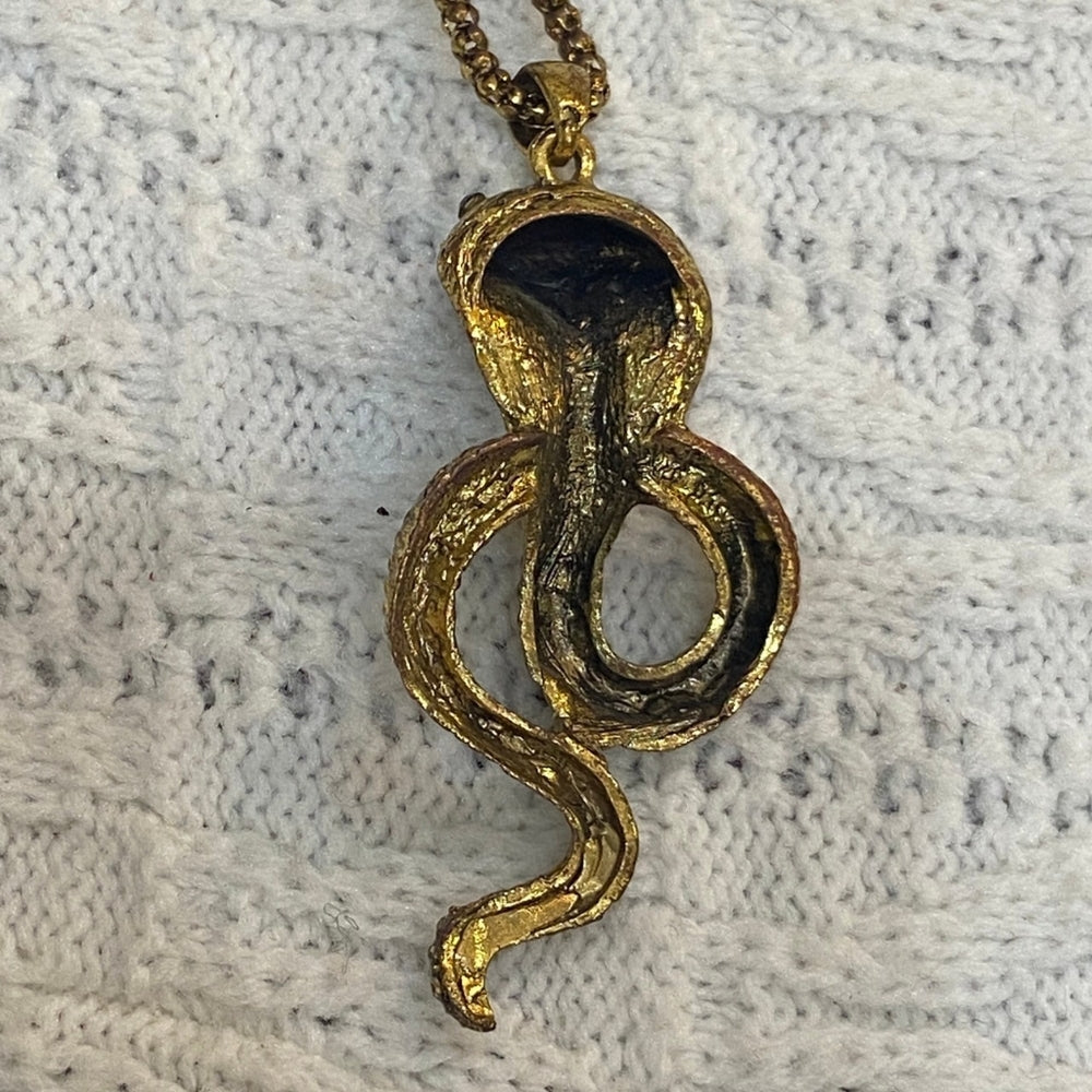 Vintage Snake Gold Toned Pendant with Rhinestones Necklace
