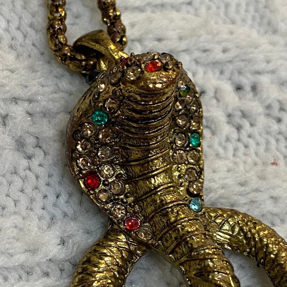 Vintage Snake Gold Toned Pendant with Rhinestones Necklace