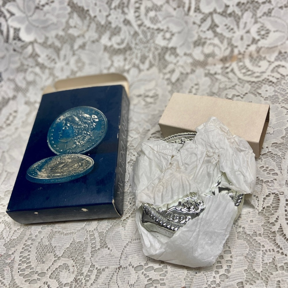 Vintage 1970s Avon Oland After Shave, Morgan Dollar Silver Piece Decanter 6Fl Oz