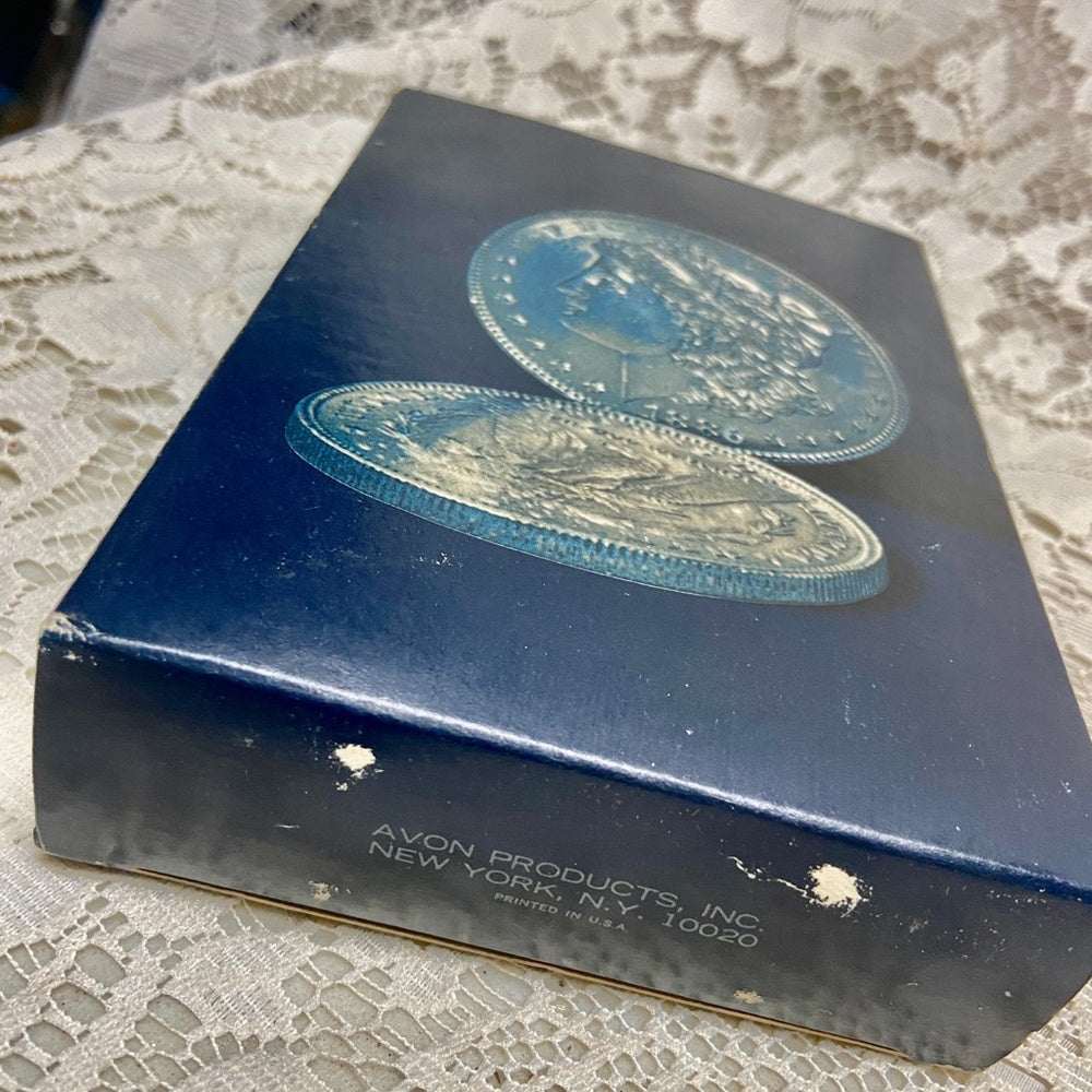 Vintage 1970s Avon Oland After Shave, Morgan Dollar Silver Piece Decanter 6Fl Oz