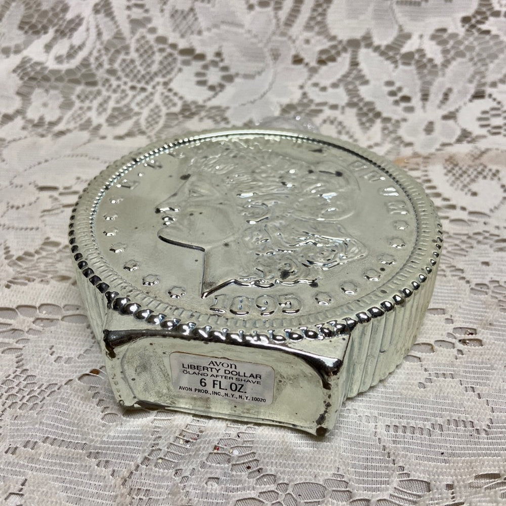Vintage 1970s Avon Oland After Shave, Morgan Dollar Silver Piece Decanter 6Fl Oz