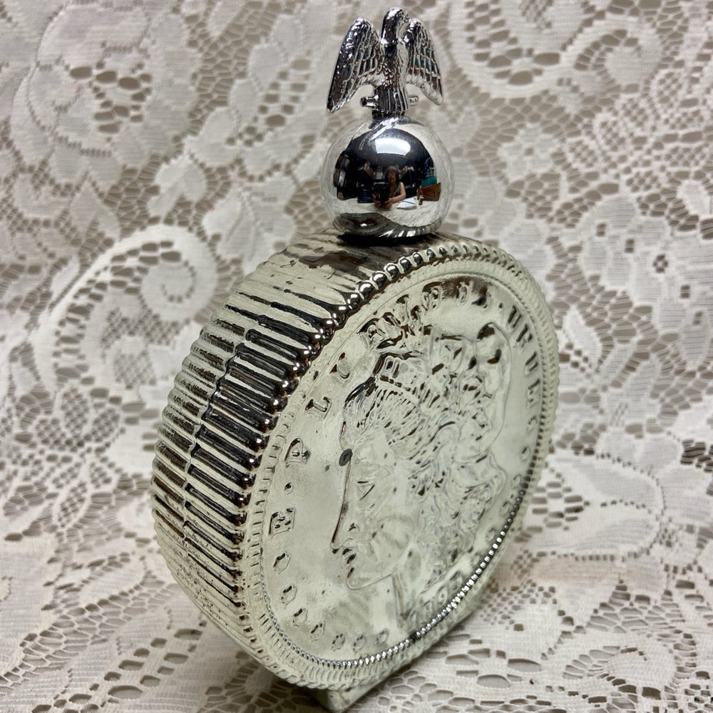 Vintage 1970s Avon Oland After Shave, Morgan Dollar Silver Piece Decanter 6Fl Oz