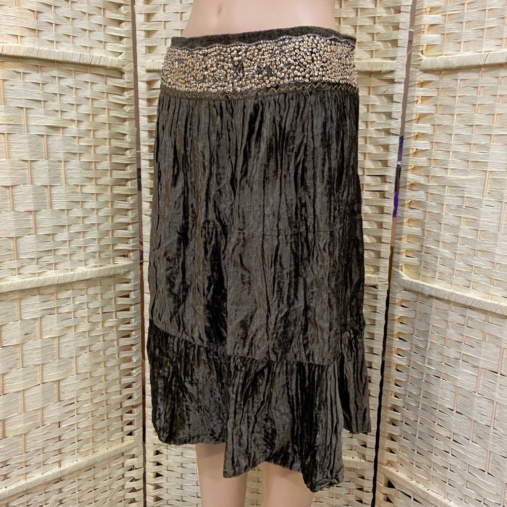 BBJeans, Green Velvet Beaded Skirt - Size S
