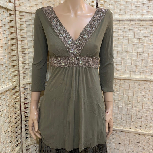 Express, Green Beaded Blouse - Size L
