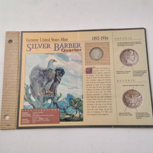 Genuine United States Mint  1892-1916 Silver Barber Quarter