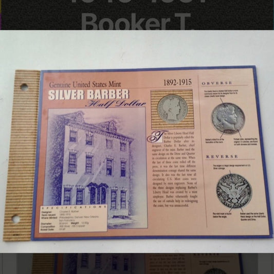 Genuine United States Mint - 1892-1915 Silver Barber Half Dollar