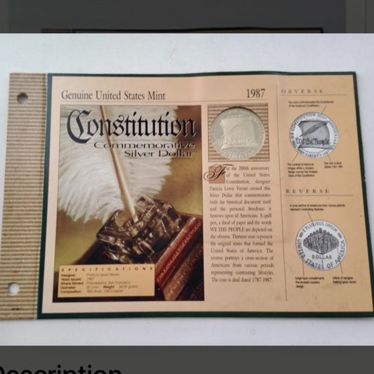 United States Mint 1987 Constitution Commemorative Silver Dollar