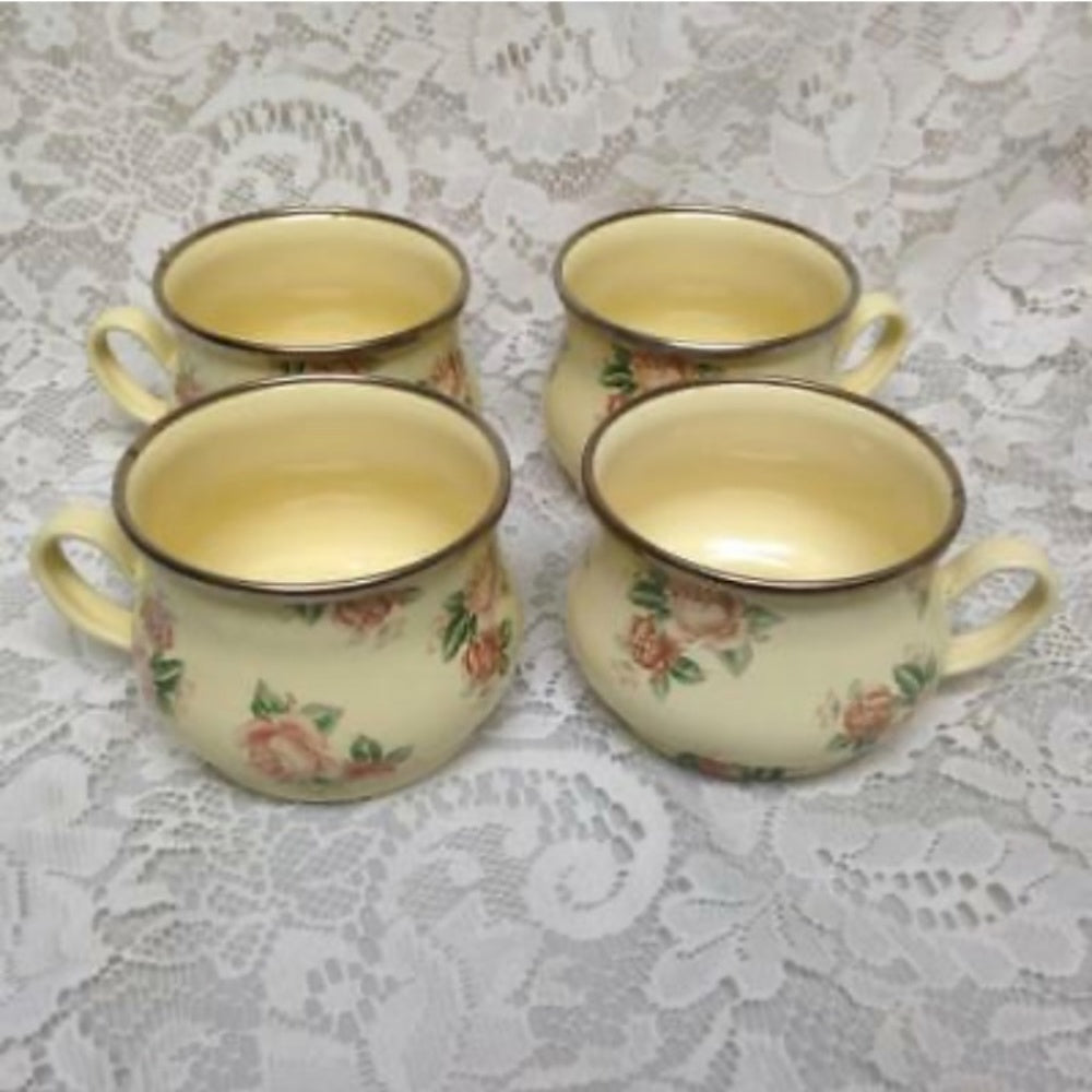 1983-1995 Camp MacKenzie Childs Ltd., Beige Floral Enamelware, 11pcTea Set