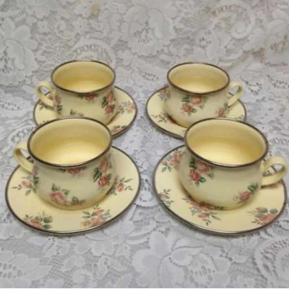 1983-1995 Camp MacKenzie Childs Ltd., Beige Floral Enamelware, 11pcTea Set