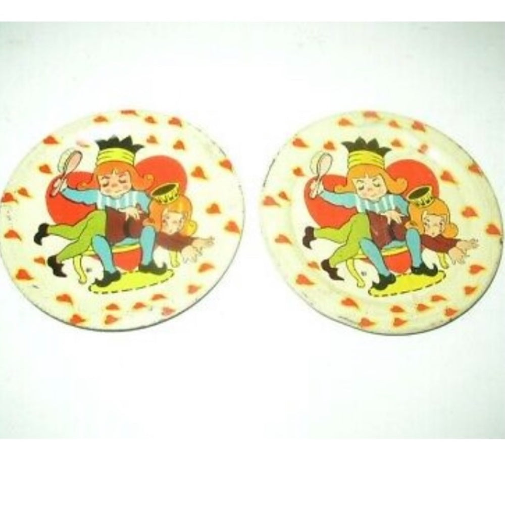 1942, Ohio Art, BK Benjamin, #81 Queen of Hearts 7-pc Child’s Tin Tea Set