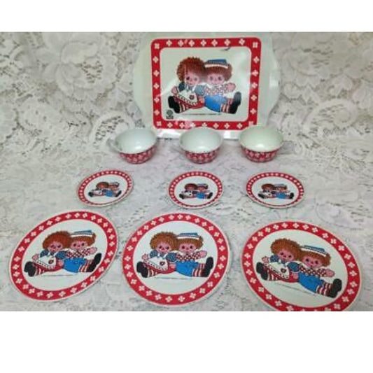 1970s,10pc Chein-Bobb Merrill Raggedy Ann Tin Tea Set