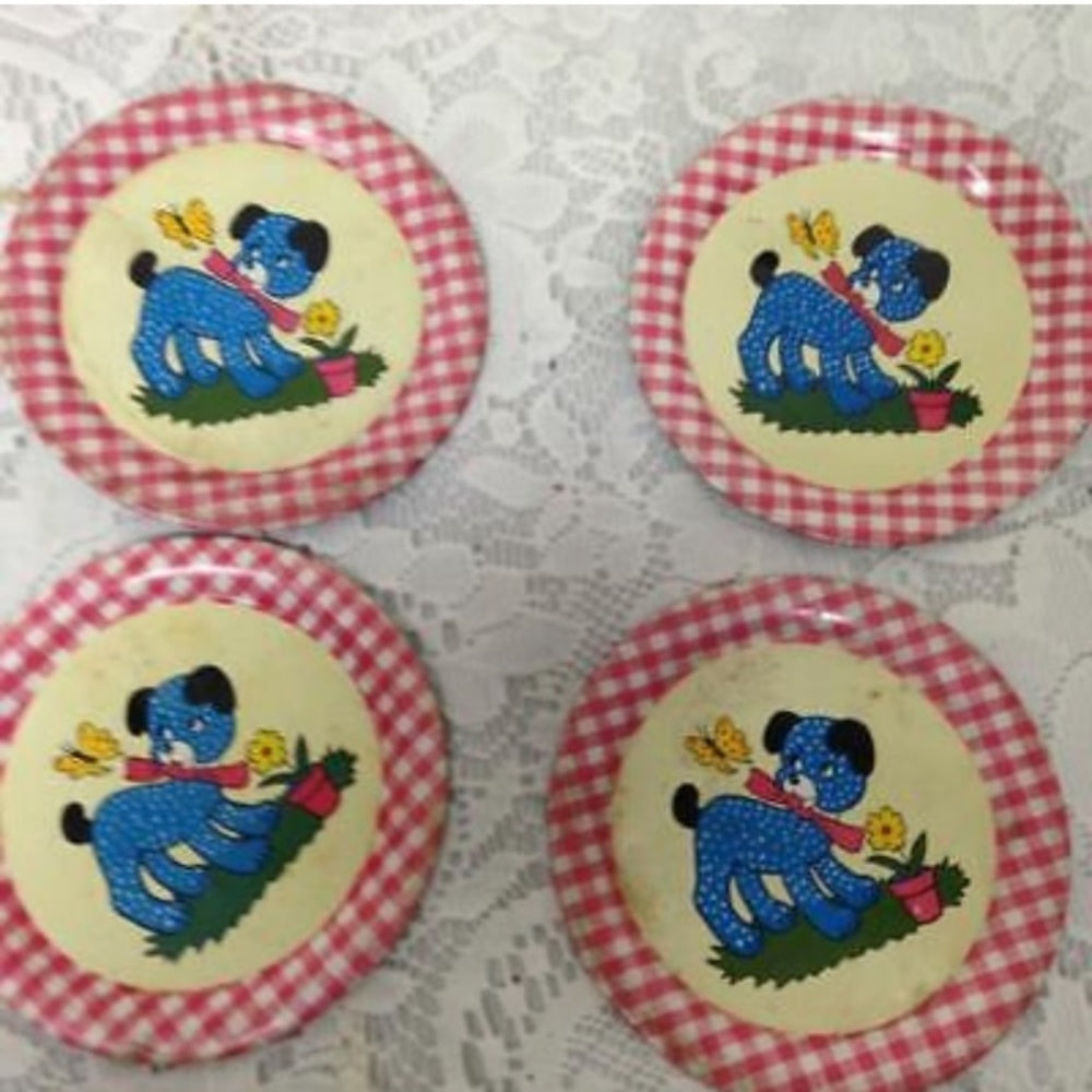 1940-50s Ohio Art, Red Plaid 11-pc Child’s Tin Tea Set