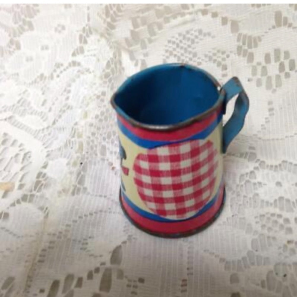 1940-50s Ohio Art, Red Plaid 10-pc Child’s Tin Tea Set