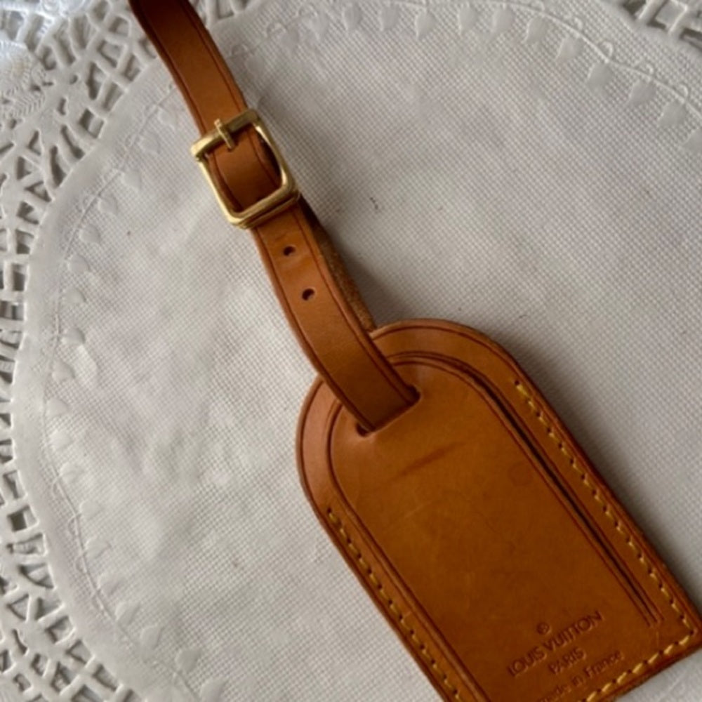 Vintage, Louis Vuitton Tan Leather Handbag -Luggage Name Tag