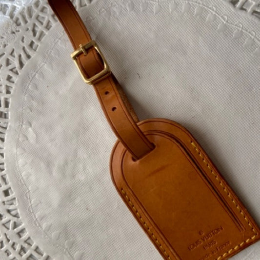 Vintage, Louis Vuitton Tan Leather Handbag -Luggage Name Tag