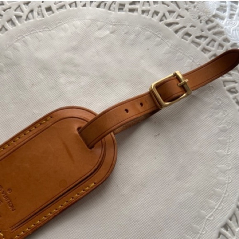 Vintage, Louis Vuitton Tan Leather Handbag -Luggage Name Tag
