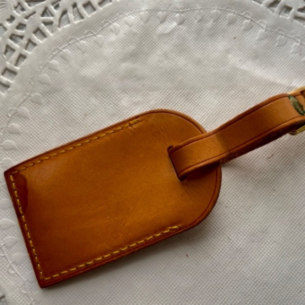 Vintage, Louis Vuitton Tan Leather Handbag -Luggage Name Tag