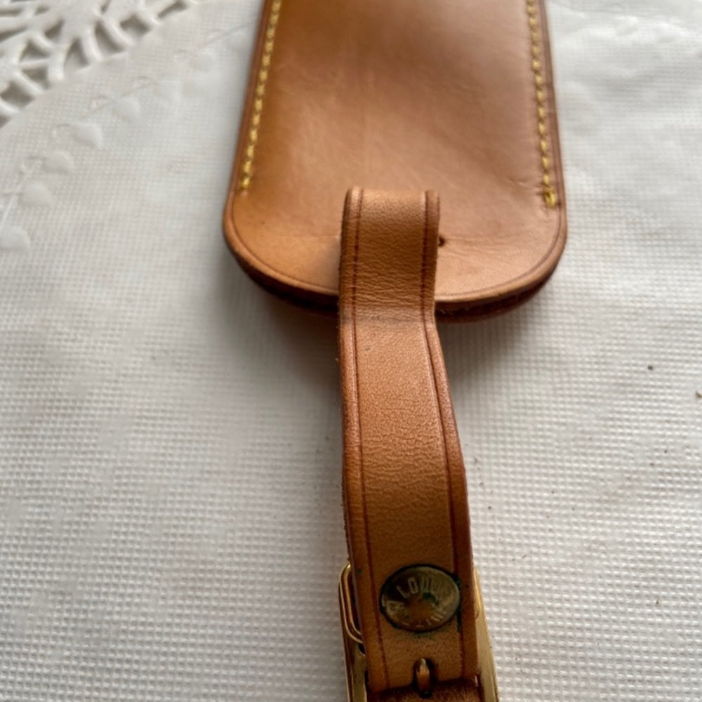 Vintage, Louis Vuitton Tan Leather Handbag -Luggage Name Tag