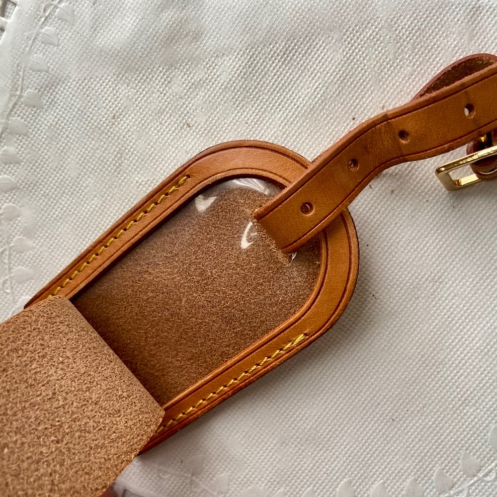 Vintage, Louis Vuitton Tan Leather Handbag -Luggage Name Tag
