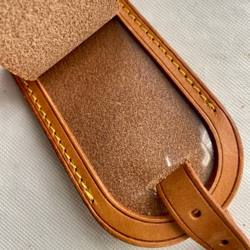 Vintage, Louis Vuitton Tan Leather Handbag -Luggage Name Tag