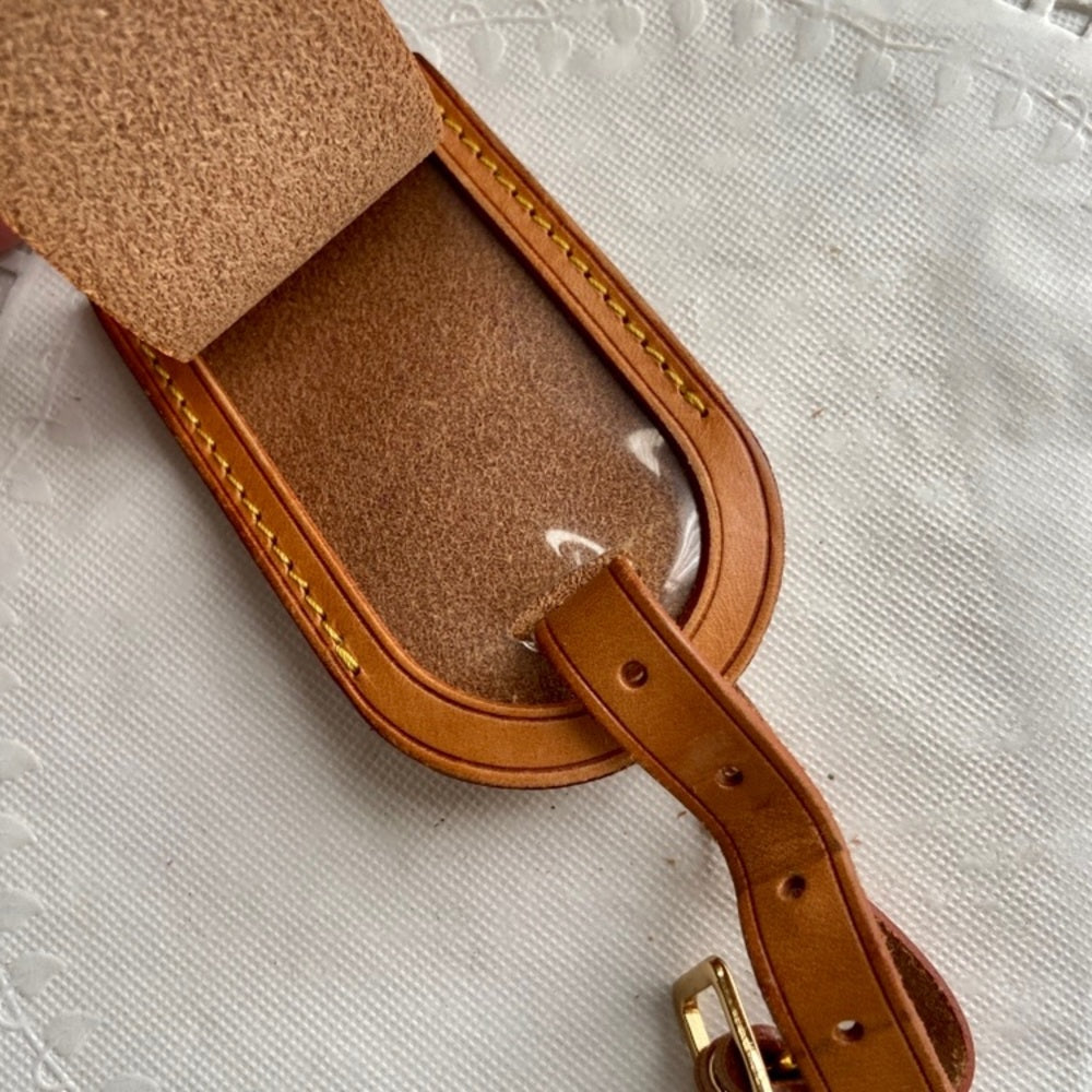 Vintage, Louis Vuitton Tan Leather Handbag -Luggage Name Tag