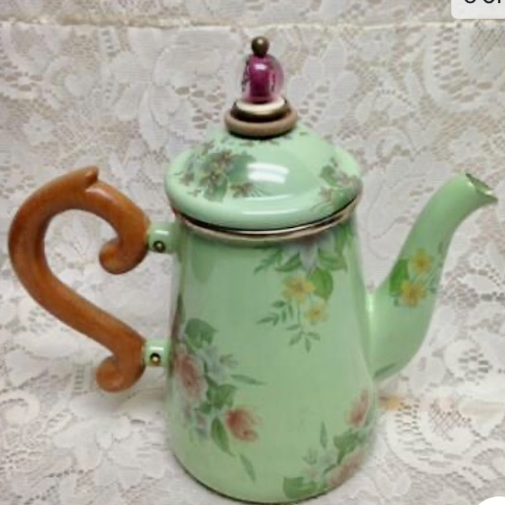 Vintage, MacKenzie Childs Green Enamelware 5pcTea Set