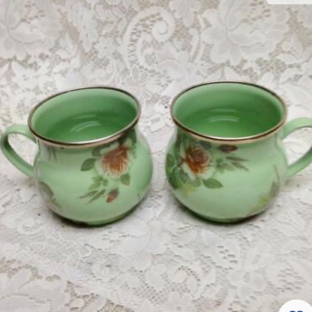 Vintage, MacKenzie Childs Green Enamelware 5pcTea Set