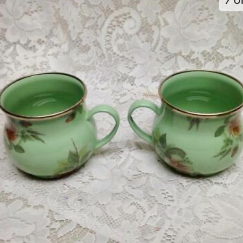 Vintage, MacKenzie Childs Green Enamelware 5pcTea Set