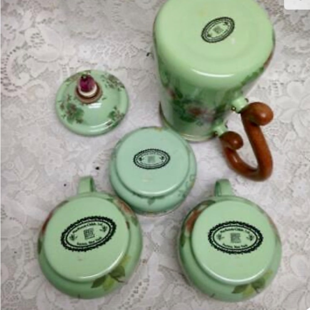 Vintage, MacKenzie Childs Green Enamelware 5pcTea Set