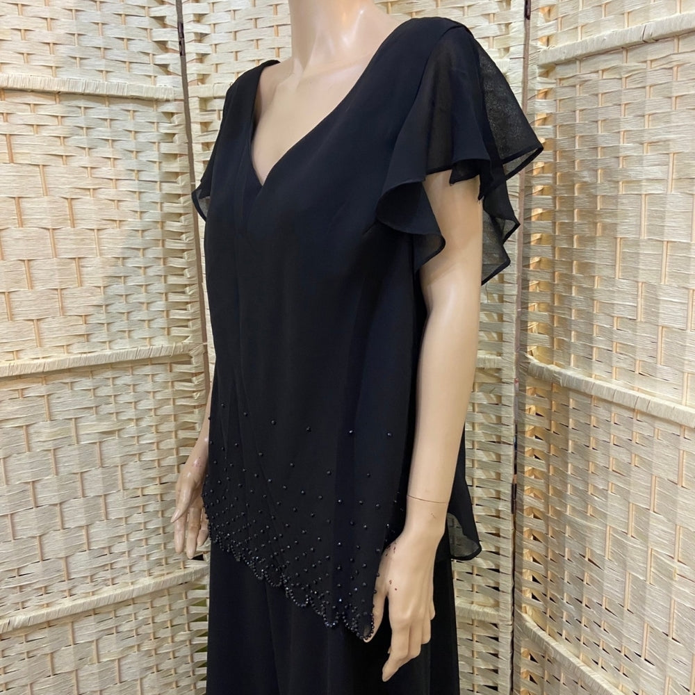 Dressbarn Women Collection, V Neck Beaded Black Blouse - Size 20W