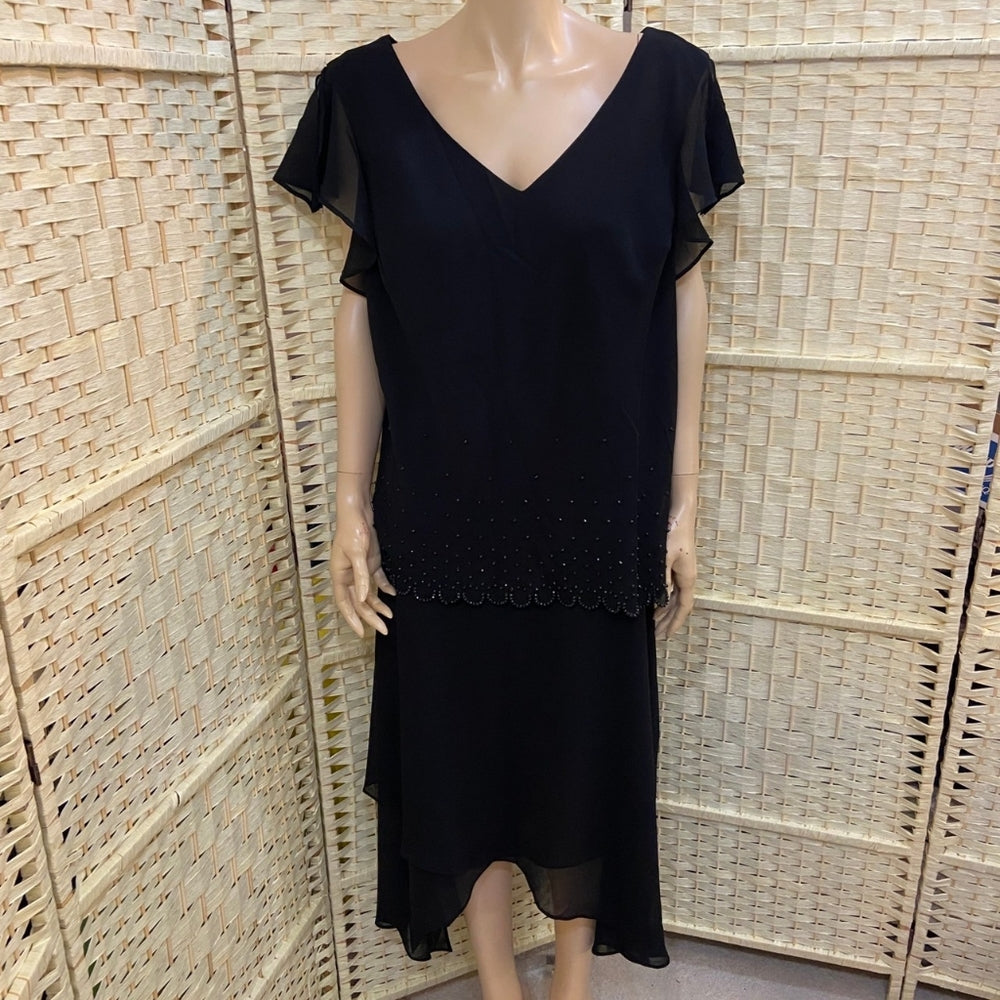 Dressbarn Women Collection, V Neck Beaded Black Blouse - Size 20W