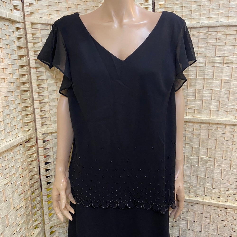 Dressbarn Women Collection, V Neck Beaded Black Blouse - Size 20W