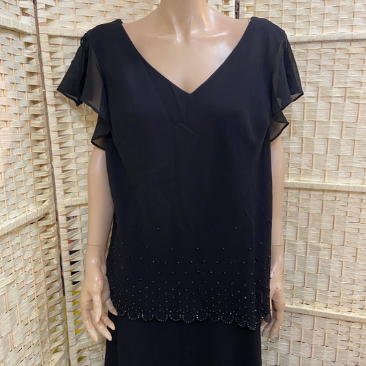 Dressbarn Women Collection, V Neck Beaded Black Blouse - Size 20W