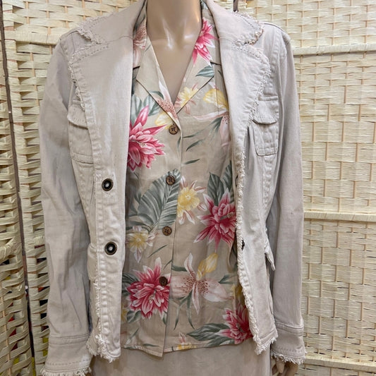 Live A Little, Cream Jacket with Frayed Edges - Size L