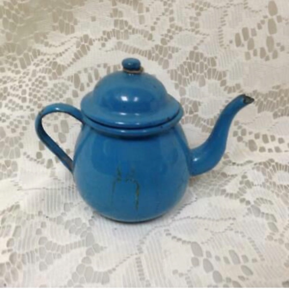 Vintage 12-pc French Blue Enamelware, Child’s Tea Set