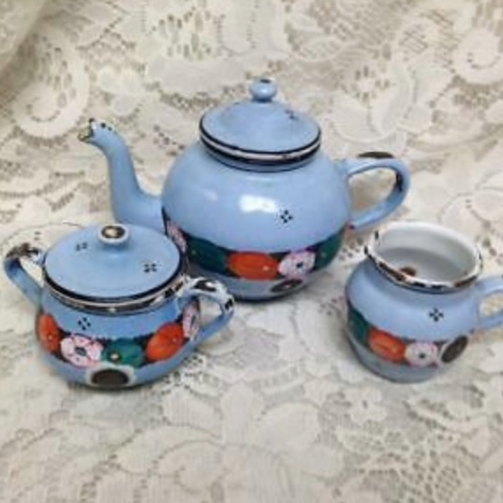 Antique,  Germany,  17-pc Blue Floral Child's Tea Set