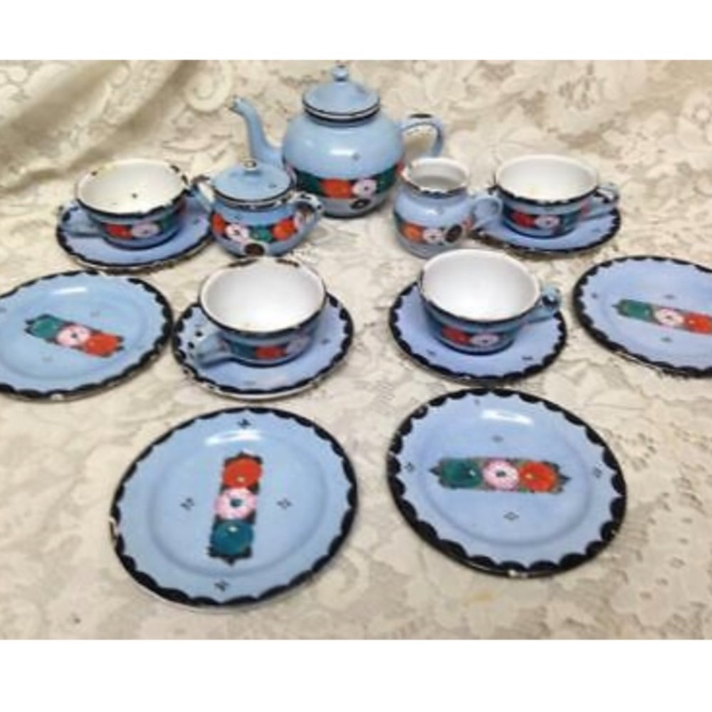Antique,  Germany,  17-pc Blue Floral Child's Tea Set