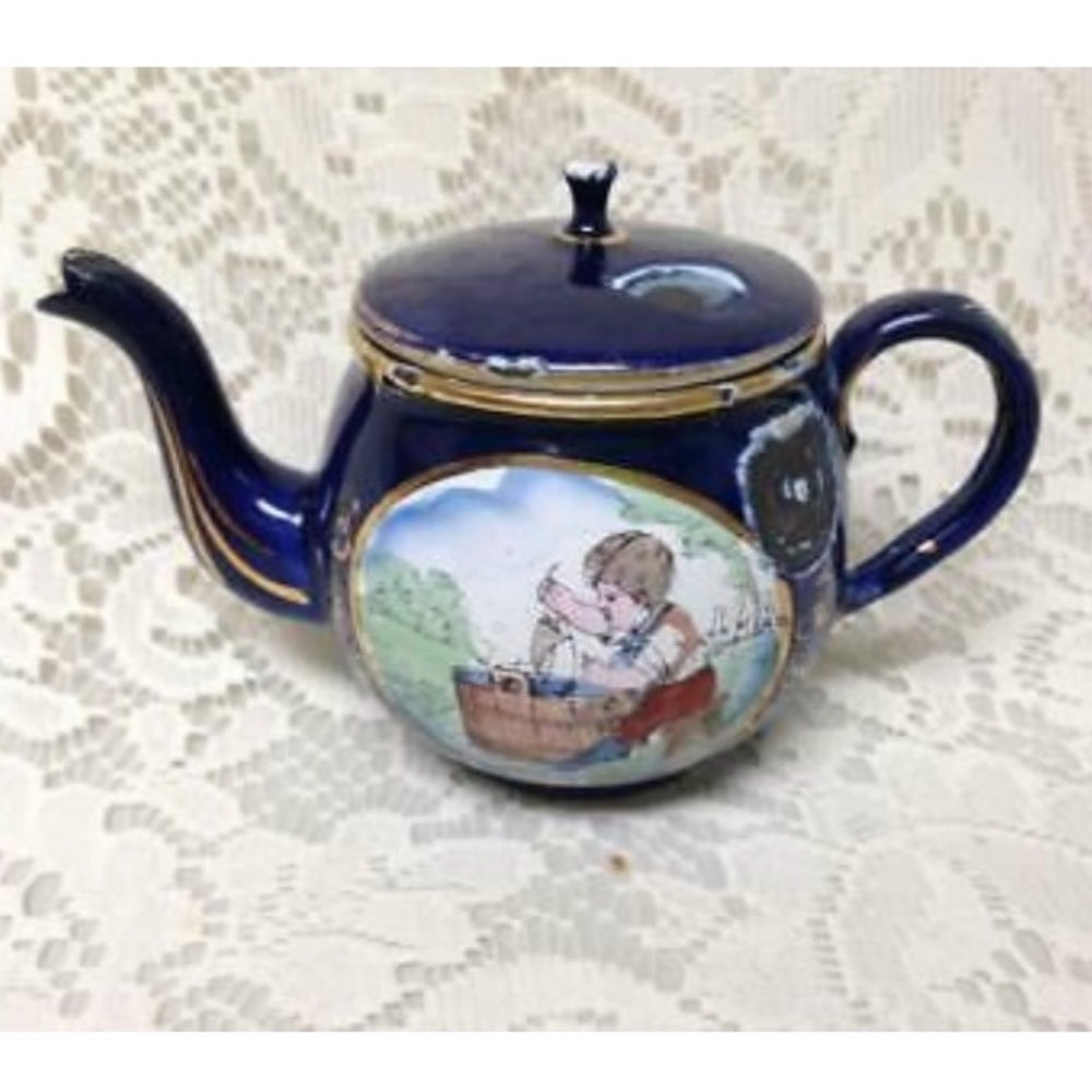 Antique, Rare, German Cobalt Blue Enamelware, 9pc Childs Tea Set