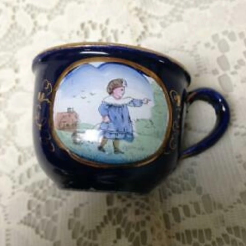 Antique, Rare, German Cobalt Blue Enamelware, 9pc Childs Tea Set