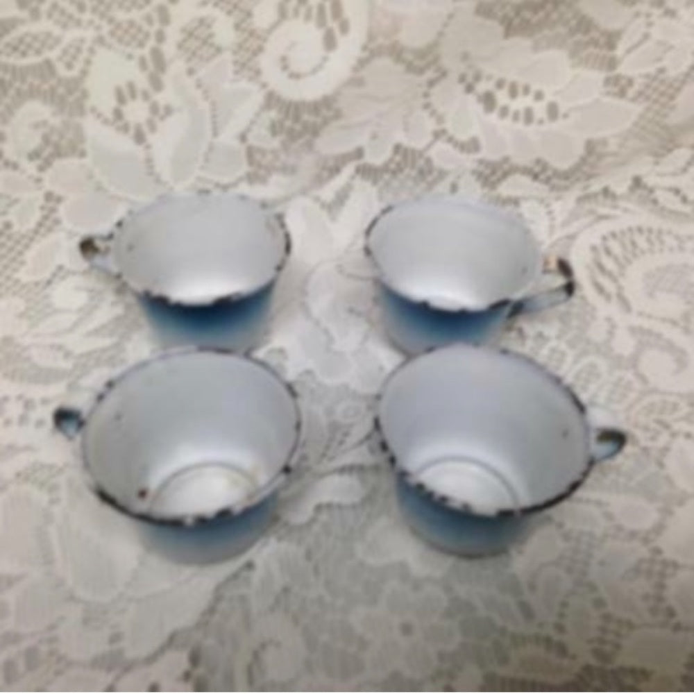 Antique, Rare, French Flow Blue  Enamelware, 12pc Childs Tea Set