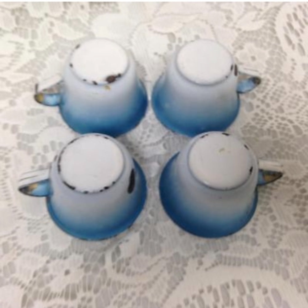 Antique, Rare, French Flow Blue  Enamelware, 12pc Childs Tea Set