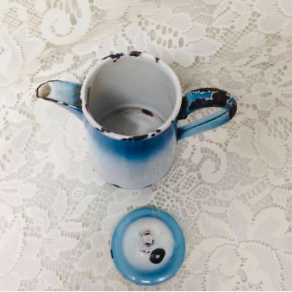 Antique, Rare, French Flow Blue  Enamelware, 12pc Childs Tea Set