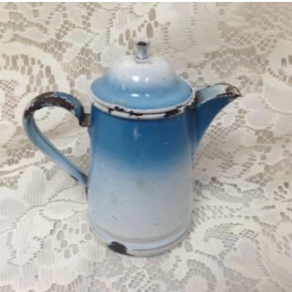 Antique, Rare, French Flow Blue  Enamelware, 12pc Childs Tea Set