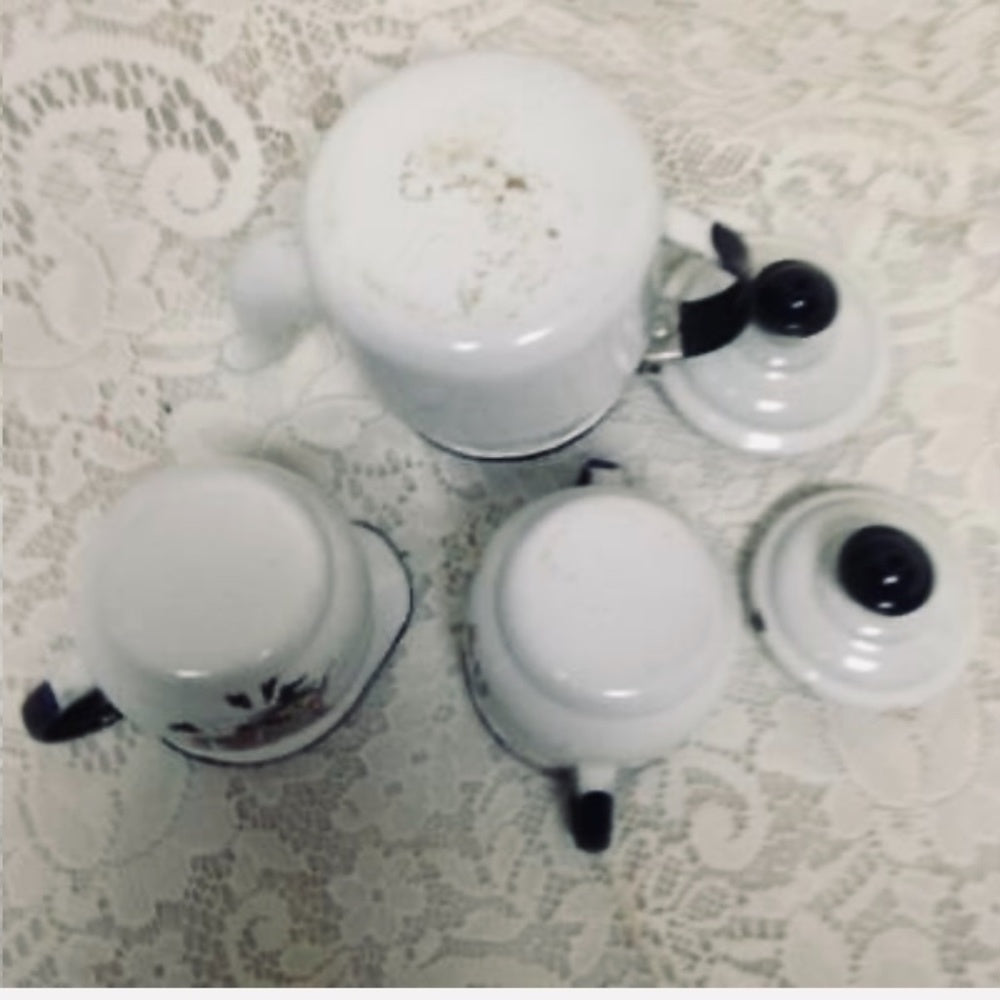 Antique, Rare, 17pc Nursery Rhyme,  Enamelware Tea Set (A)